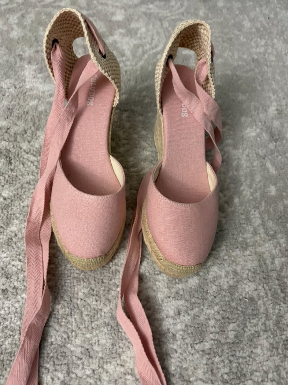 Posh pink Saludos ankle tie espadrille wedge NEVER WORN